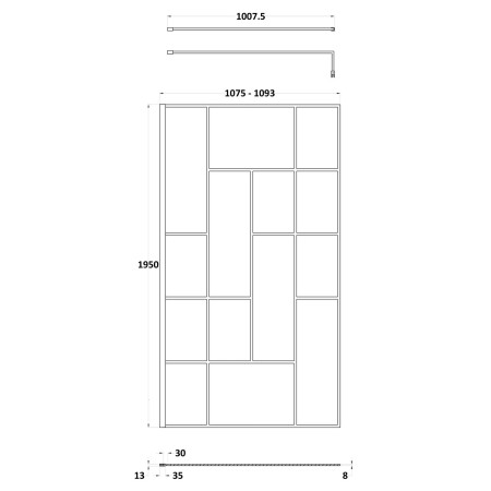 NWSFB11 Nuie Black 1100mm Abstract 8mm Wetroom Screen Line Drawing