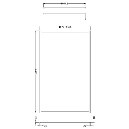 NWFF12BP Nuie Black 1200 x 1950mm Full Outer Frame Wetroom Screen Line Drawing