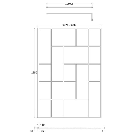 NWSFB14 Nuie Black 1400mm Abstract 8mm Wetroom Screen Line Drawing