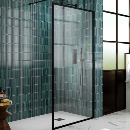 NWFF14BP Nuie Black 1400 x 1950mm Full Outer Frame Wetroom Screen Lifestyle