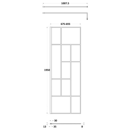 NWSFB070 Nuie Black 700mm Abstract 8mm Wetroom Screen Line Drawing