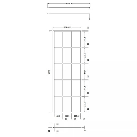 NWSF070 Nuie Black 700mm Framed 8mm Wetroom Screen Line Drawing