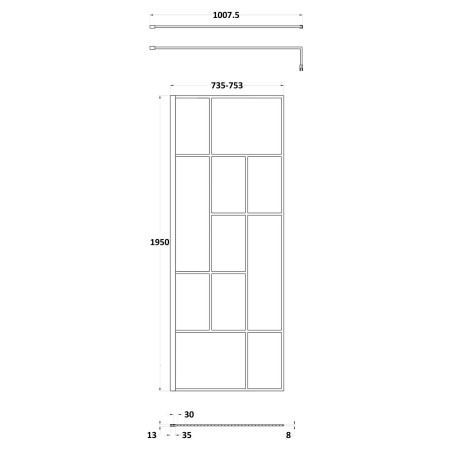 NWSFB076 Nuie Black 760mm Abstract 8mm Wetroom Screen Line Drawing