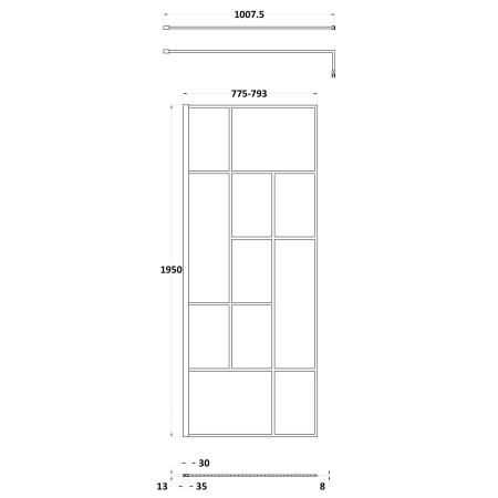 NWSFB080 Nuie Black 800mm Abstract 8mm Wetroom Screen Line Drawing