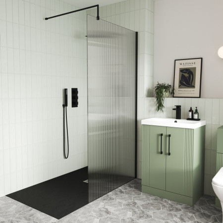 WRFL18580BP Nuie Black 800mm Fluted Wetroom Screen Lifestyle