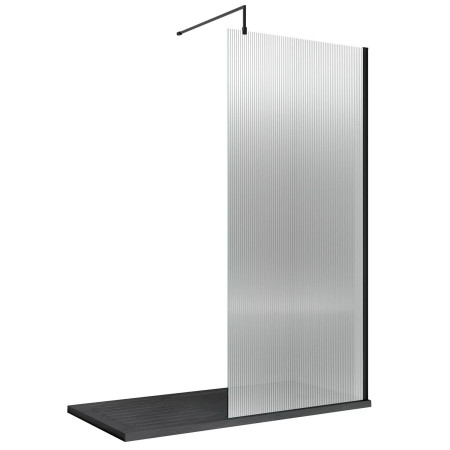 NWFL1990BP Nuie Black 900 x 1950mm Fluted Wetroom Screen