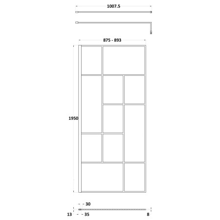 NWSFB090 Nuie Black 900mm Abstract 8mm Wetroom Screen Line Drawing