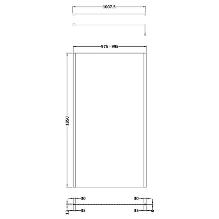 WRSCOBP10 Nuie Black Outer Frame 1000mm Wetroom Screen Line Drawing