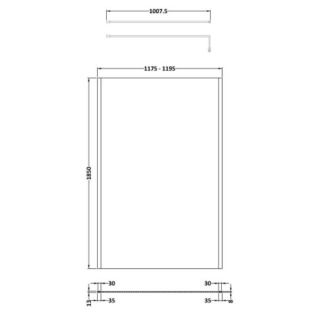 WRSCOBP12 Nuie Black Outer Frame 1200mm Wetroom Screen Line Drawing
