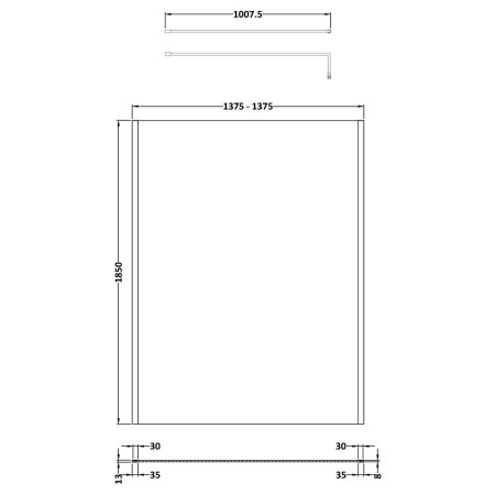 WRSCOBP14 Nuie Black Outer Frame 1400mm Wetroom Screen Line Drawing