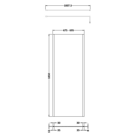WRSCOBP70 Nuie Black Outer Frame 700mm Wetroom Screen Line Drawing