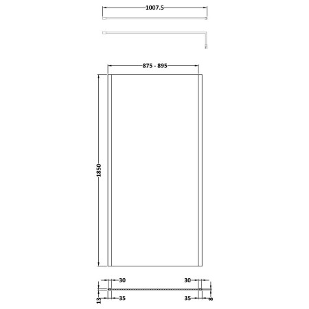 WRSCOBP90 Nuie Black Outer Frame 900mm Wetroom Screen Line Drawing