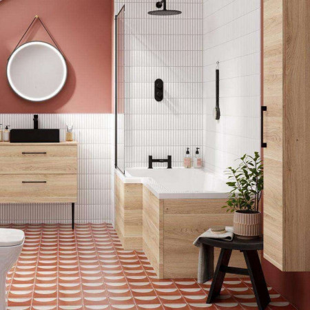 MPD3035 Nuie Bleached Oak 1700mm L Shaped Shower Bath Front Panel Lifestyle