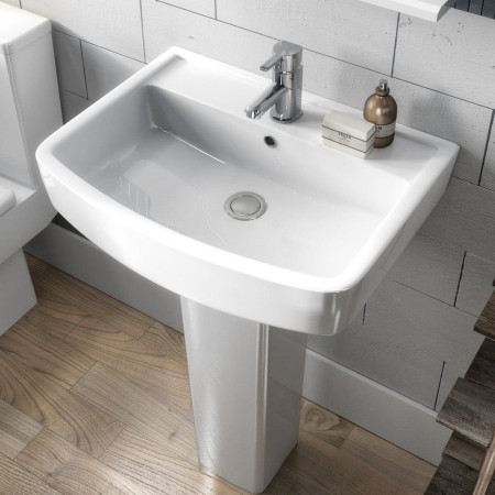 CBL010 Nuie Bliss 600mm 1TH Basin and Pedestal Closeup