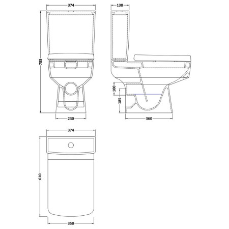 CBL008 Nuie Bliss Semi Flush To Wall WC Unit Line Drawing