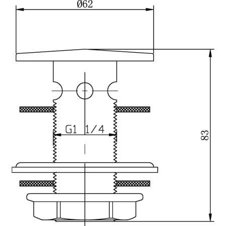 ER03 Nuie Brass Flip Top Basin Waste Line Drawing