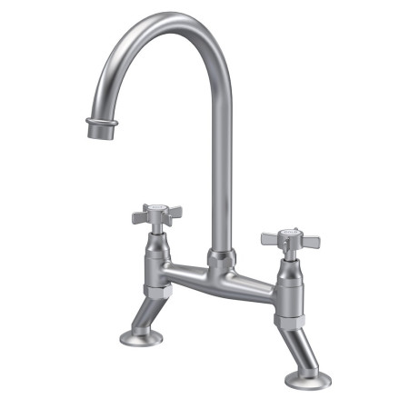 Nuie Bridge Sink Mixer with Crosshead Handles in Brushed Nickel