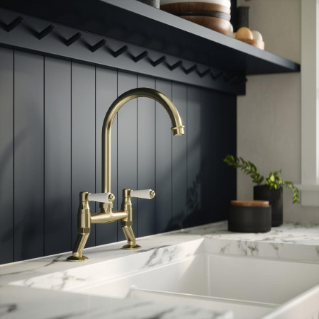 KB817 Nuie Bridge Sink Mixer with Lever Handles in Brushed Brass (3)