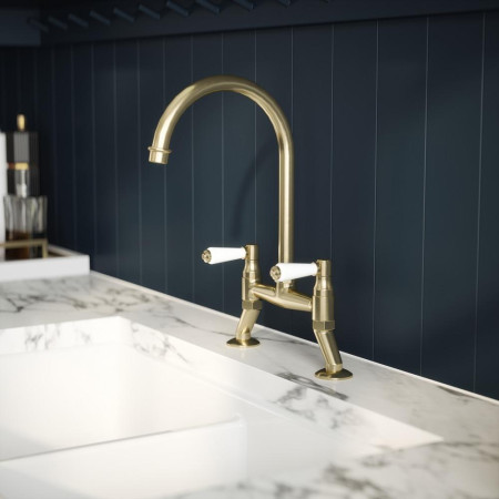 KB817 Nuie Bridge Sink Mixer with Lever Handles in Brushed Brass (4)