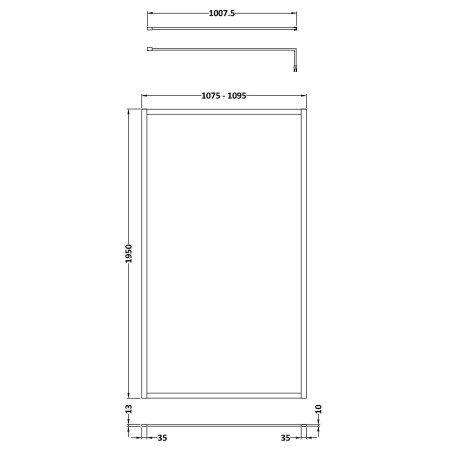 NWFF11BB Nuie Brushed Brass 1100 x 1950mm Full Outer Frame Wetroom Screen Line Drawing