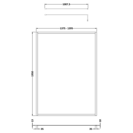 NWFF14BB Nuie Brushed Brass 1400 x 1950mm Full Outer Frame Wetroom Screen Line Drawing