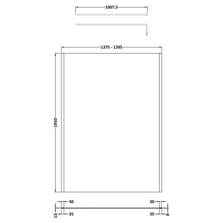 NWOF14BB Nuie Brushed Brass 1400 x 1950mm Outer Frame Wetroom Screen Line Drawing