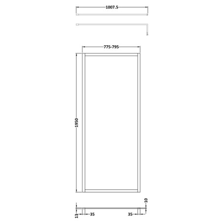 NWFF80BB Nuie Brushed Brass 800 x 1950mm Full Outer Frame Wetroom Screen Line Drawing