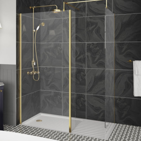 WRSCBB080 Nuie Brushed Brass 800mm Wetroom Screen with Side Panel