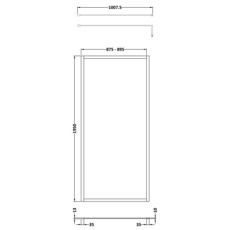 NWFF90BB Nuie Brushed Brass 900 x 1950mm Full Outer Frame Wetroom Screen Line Drawing