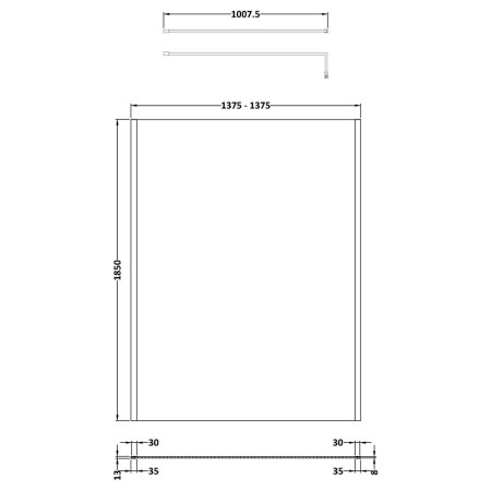 WRSCOBB14 Nuie Brushed Brass Outer Frame 1400mm Wetroom Screen Line Drawing