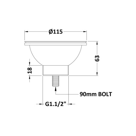FW813 Nuie Brushed Brass Strainer Kitchen Sink Waste with Pull Out Basket Line Drawing