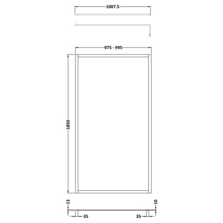 WRFBZ1810 Nuie Brushed Bronze 1000mm Full Outer Frame Wetroom Screen Line Drawing