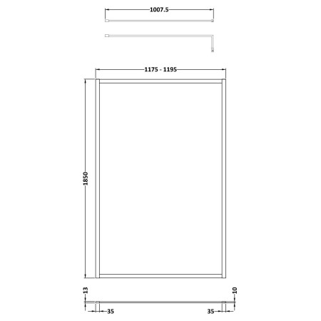 WRFBZ1812 Nuie Brushed Bronze 1200mm Full Outer Frame Wetroom Screen Line Drawing