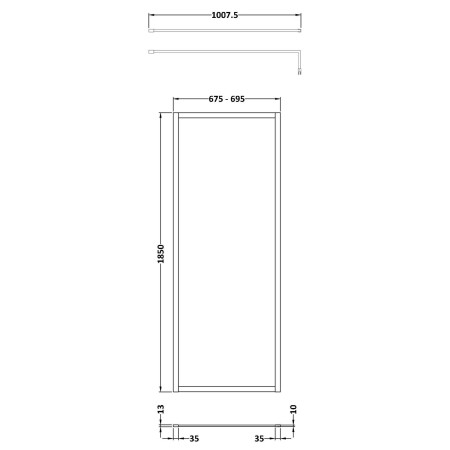 WRFBZ1870 Nuie Brushed Bronze 700mm Full Outer Frame Wetroom Screen Line Drawing