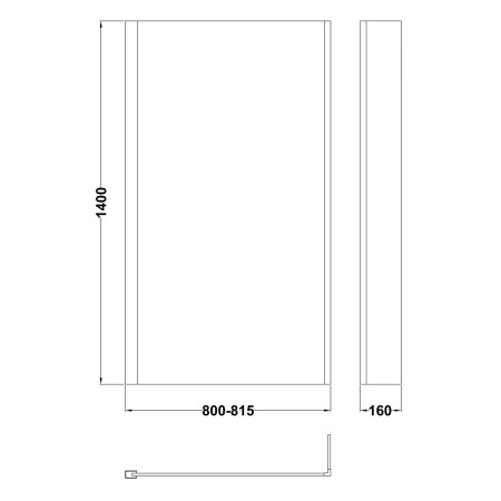 NSBS715 Nuie Brushed Bronze L Shape Hinged Bath Screen with Fixed Return Line Drawing