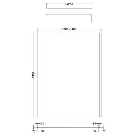 WRSCOGM14 Nuie Brushed Pewter 1400mm Outer Frame Wetroom Screen Line Drawing