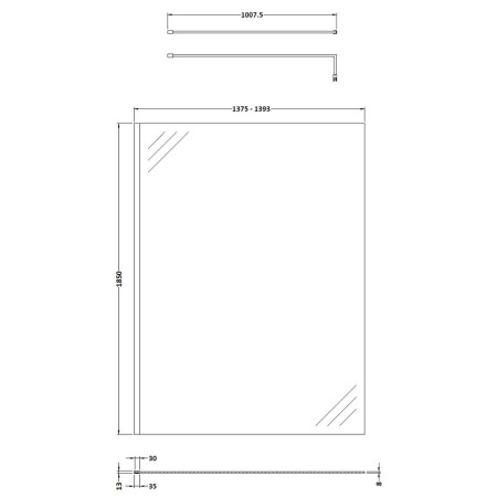 WRSCGM014 Nuie Brushed Pewter 1400mm Wetroom Screen Line Drawing