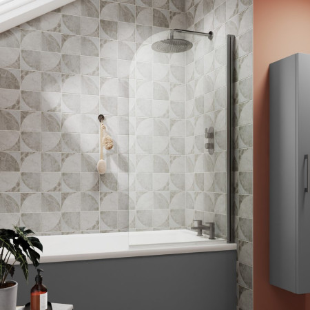 NSS17 Nuie Brushed Pewter 6mm Round Hinged Bath Screen Lifestyle