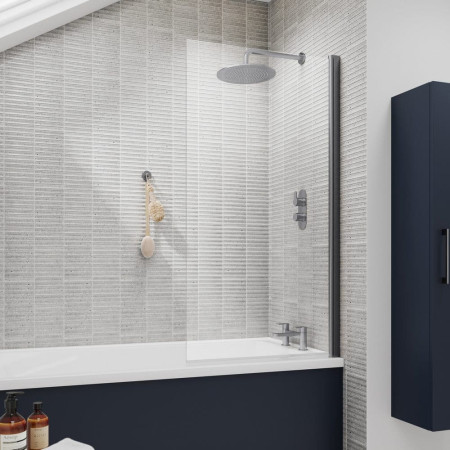 NSSQGM Nuie Brushed Pewter 6mm Square Hinged Bath Screen Lifestyle