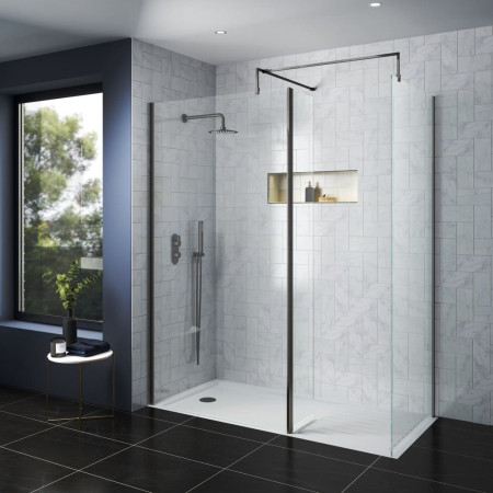 WRSCGM076 Nuie Brushed Pewter 760mm Wetroom Screen Lifestyle