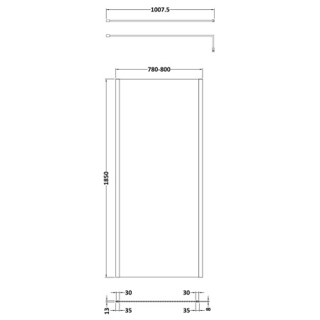 WRSCOGM80 Nuie Brushed Pewter 800mm Outer Frame Wetroom Screen Line Drawing