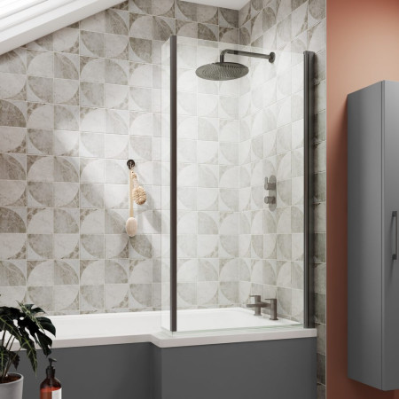 NSBS27 Nuie Brushed Pewter L Shape Fixed Bath Screen with Fixed Return Lifestyle