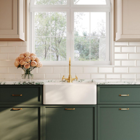BU13124 Nuie Butler 595 x 450mm White Fireclay 1TH Sink with Overflow Lifestyle