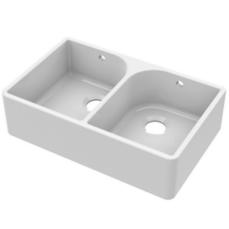 Nuie Butler 795 x 500mm White Fireclay Full Weir Double Sink & Overflows