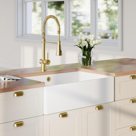BU10132 Nuie Butler 795 x 500mm White Fireclay Kitchen Sink & Overflow with Kitchen Tap