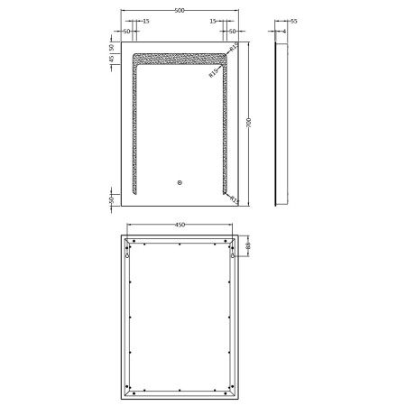 LQ501 Nuie Carina LED 700 x 500mm Touch Sensor Mirror Line Drawing