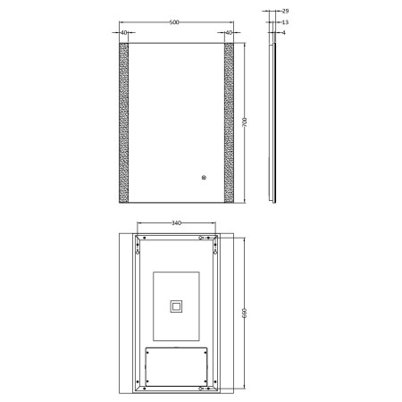 LQ601 Nuie Castor Ambient LED 700 x 500mm Touch Sensor Mirror Line Drawing