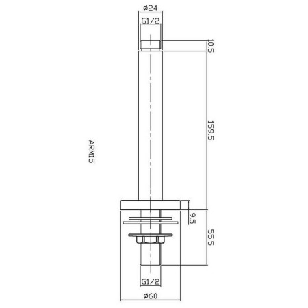 ARM15 Nuie Ceiling Mounted Shower Arm in Chrome Line Drawing