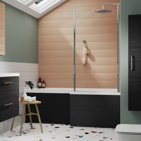 MPD635N Nuie Charcoal Black 1700mm L Shaped Shower Bath Front Panel Lifestyle