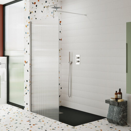 WRFL18510 Nuie Chrome 1000mm Fluted Wetroom Screen Lifestyle